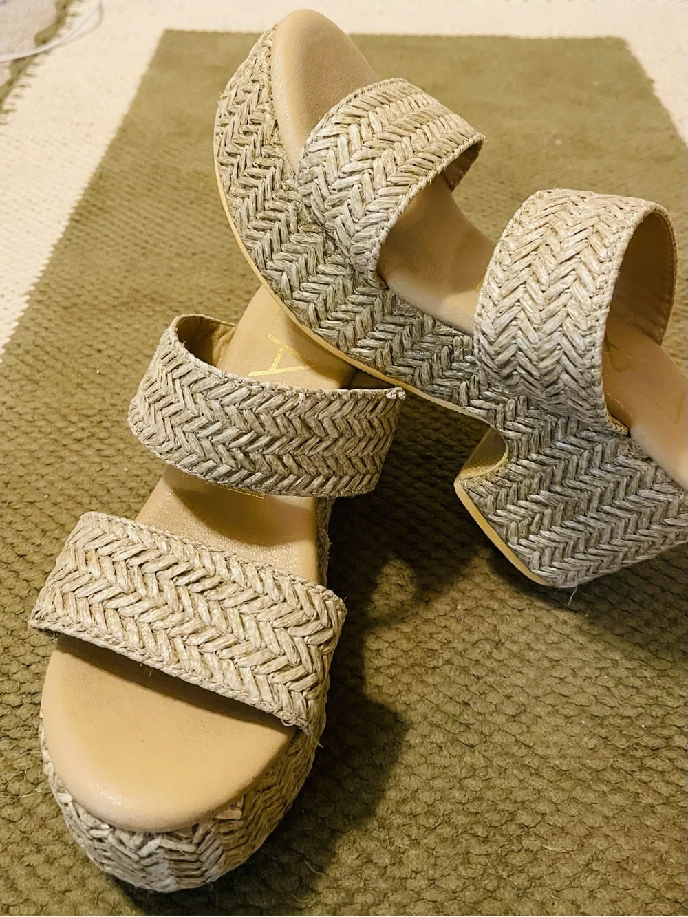 Women's Neutral Espadrille Platform Sandals - Woven Beige
